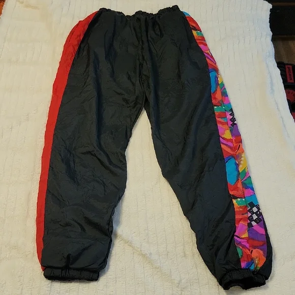 VINTAGE LONDON FOG Girl's Colorful Black Track Pants 80s 90s Vaporwave - Picture 2 of 15